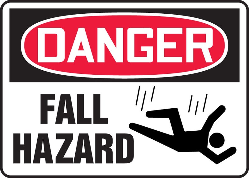 Accuform MCSP188VP Plastic Safety Sign, "Danger Fall Hazard" with Graphic, 10" Length x 14" Width x 0.055" Thickness, Red/Black on White